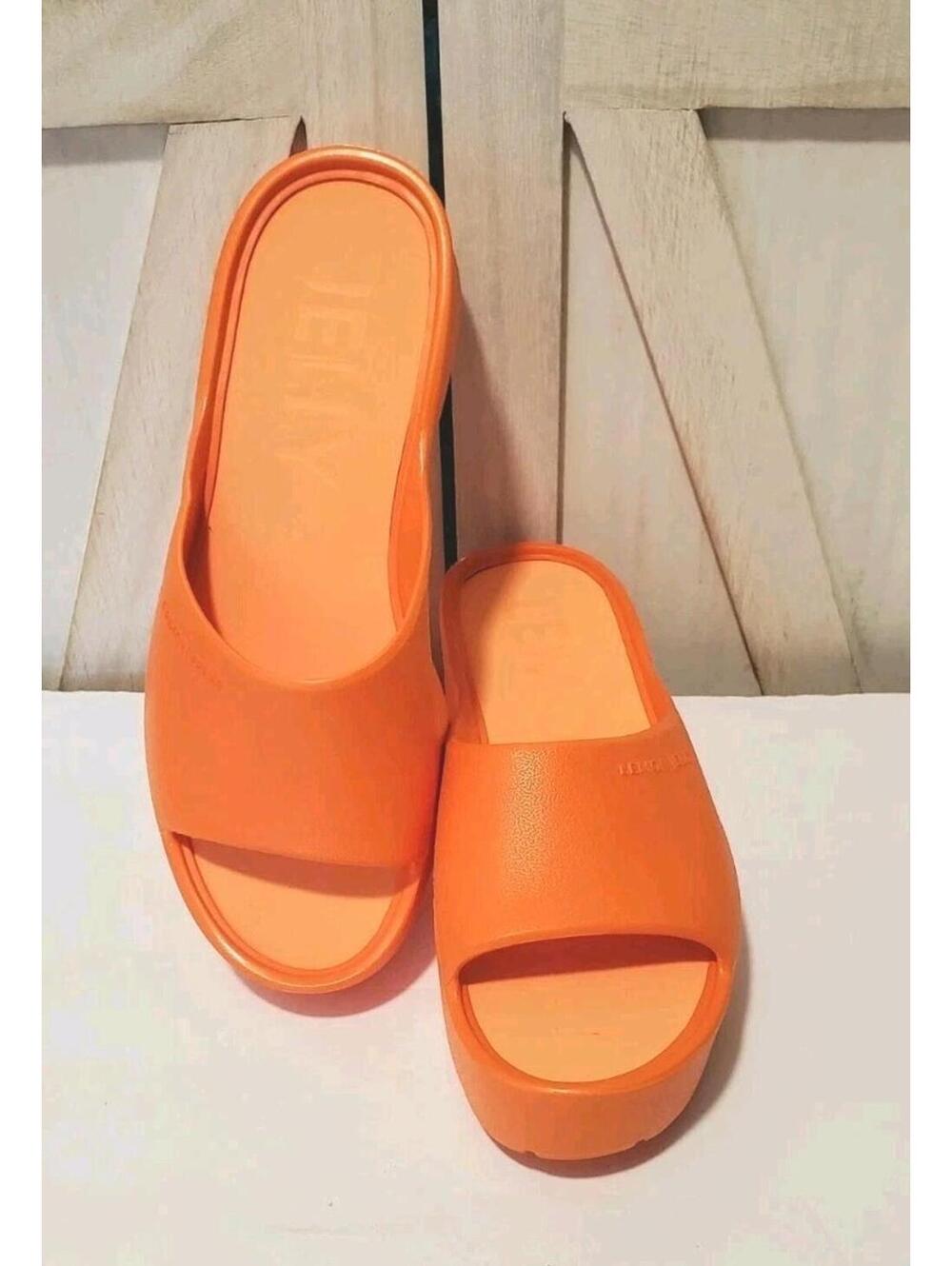 Lemon Jelly Sunny Orange Platform Slide Sandals Womens Size 39 Comfort Wedge
